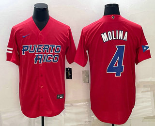Men%27s Puerto Rico Baseball #4 Yadier Molina 2023 Red World Baseball Classic Stitched Jerseys